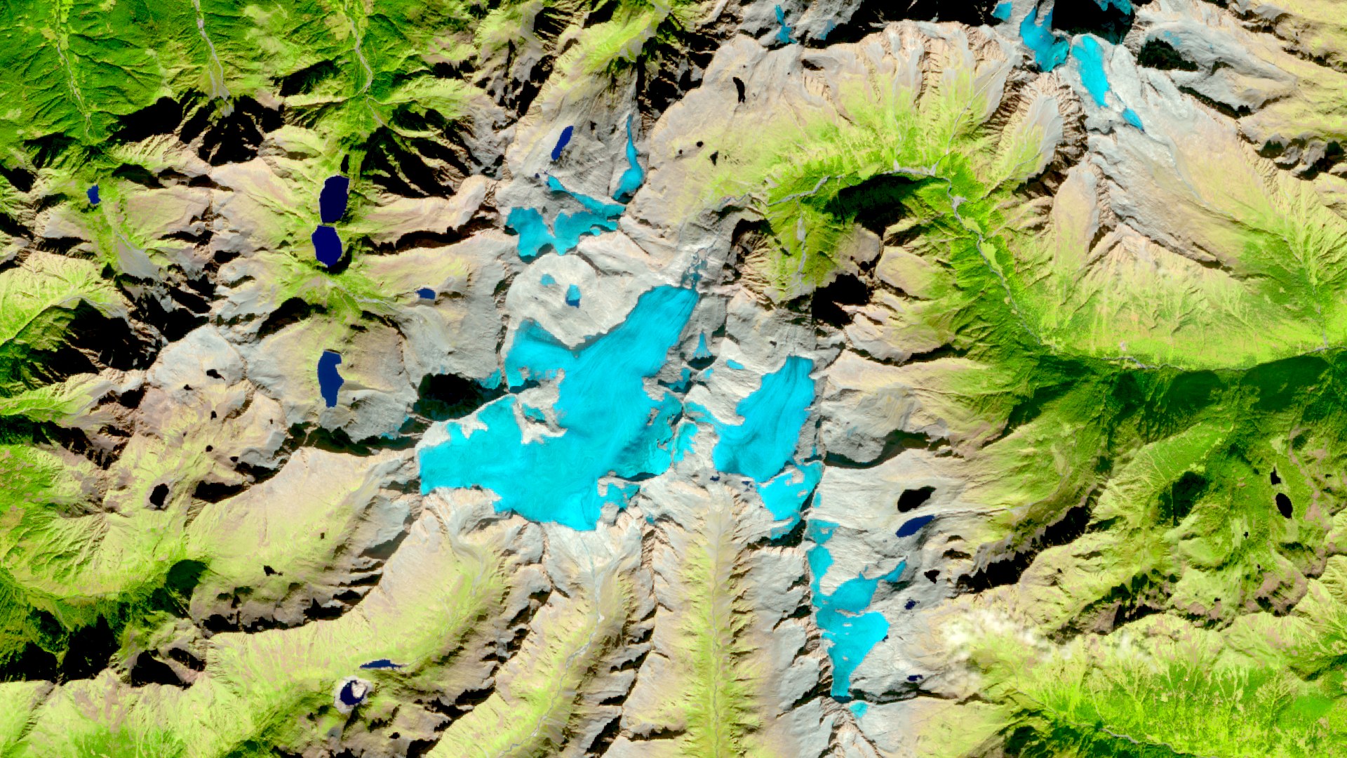 Adamello Glacier, Italy, Short-wave infrared, my recipe · Sentinel-2 L1C, 27 September 2026